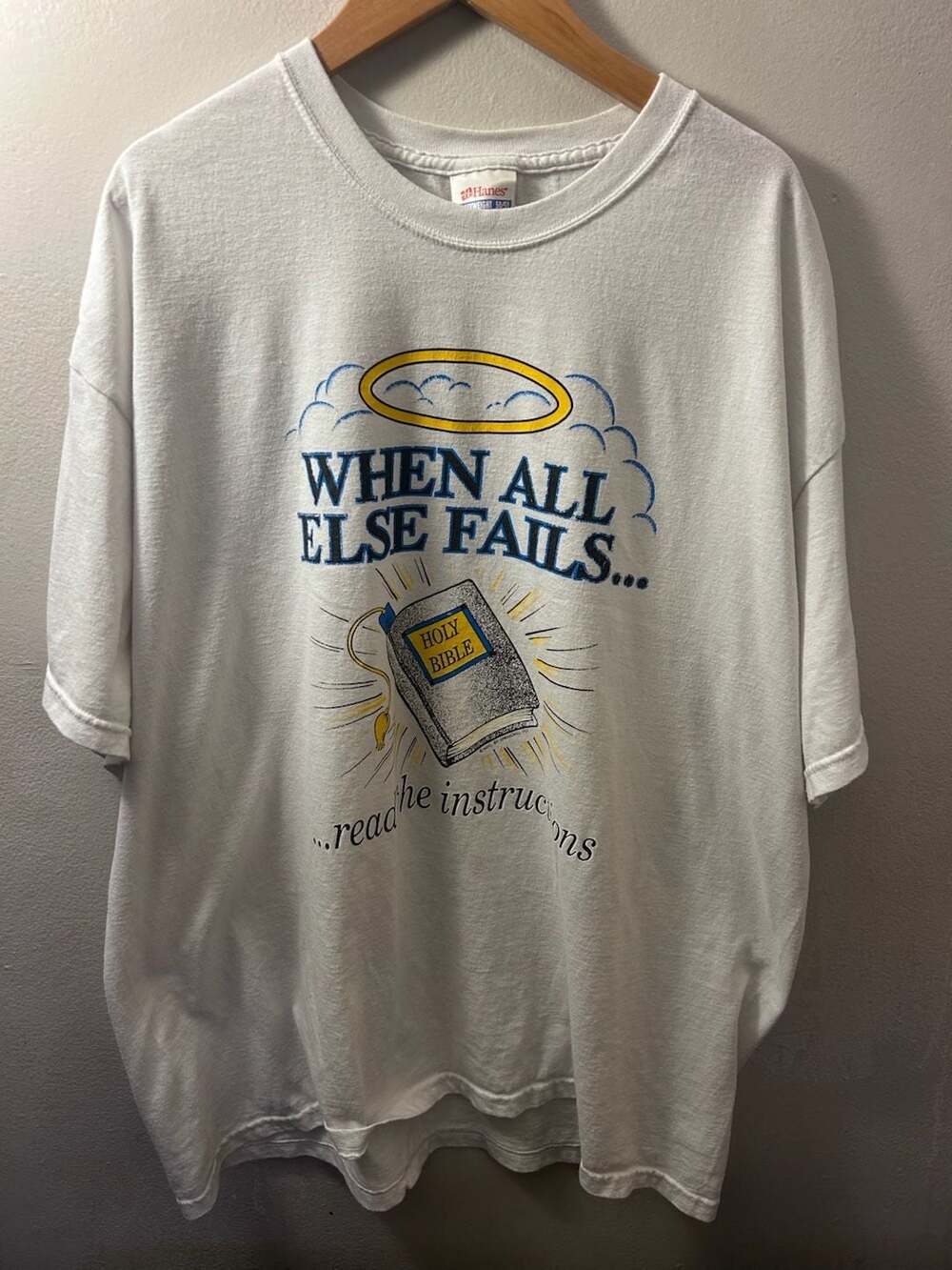 Vintage Hanes When All Else Fails Read The Instructions Holy Bible T-Shirt